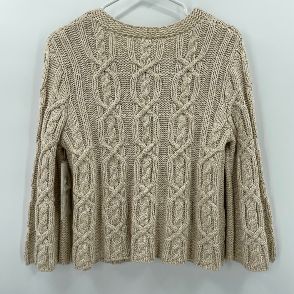 NWT Womens Cable Knit Cropped Cardigan Sweater Sz Small Oat Beige Chunky Neutral - Picture 3 of 10